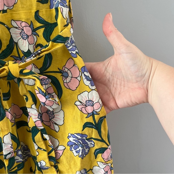 Moon River Yellow Floral Faux Wrap Dress Sleeveless Linen Blend Size Medium - Picture 3 of 7